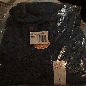 Boys brand new, in package, navy blue shawl collar sweater